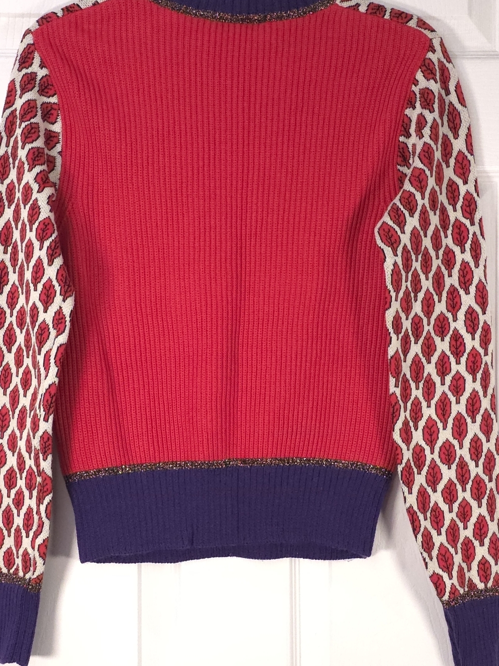 RED Valentino Red Leaf Jacquard Knit Sweater Retro Purple Trim S - Picture 10 of 13
